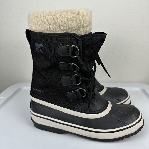Sorel Womens Winter Carnival Boots Size 8 Black Waterproof Faux Fur Canvas - Picture 2 of 15